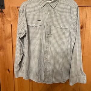 Poncho Men's Gray Checkered Casual Button Down Shirt